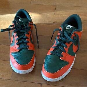 Nike men’s 10.5 by you custom low dunks Orange and Dark Green Sneakers UM FAMU